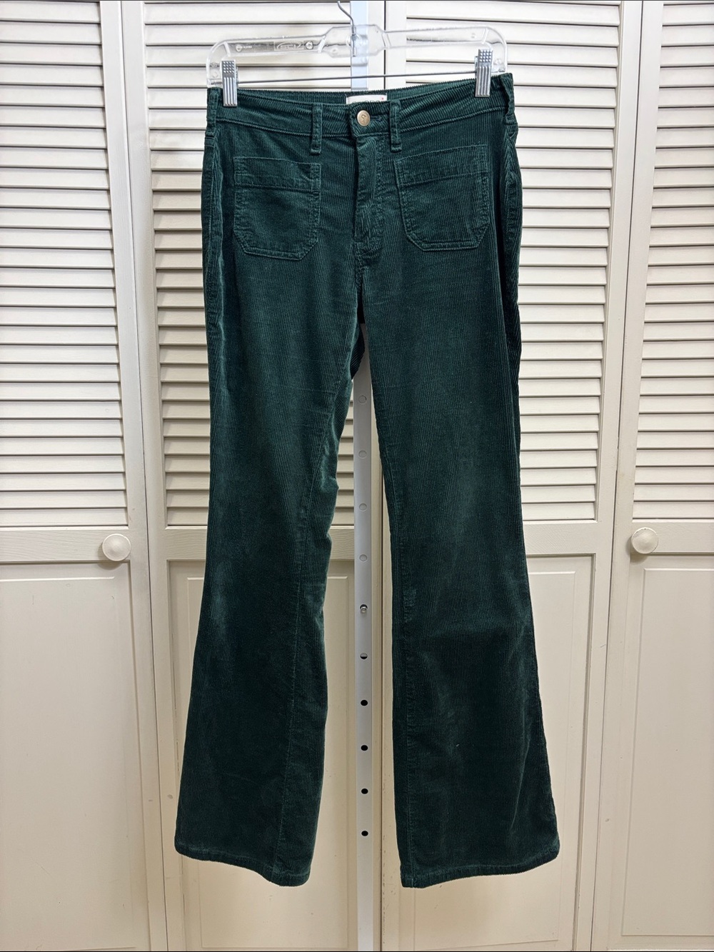 Anthropologie Pilcro Forest Green Corduroy Patch Pockets Flare Pants Size 25